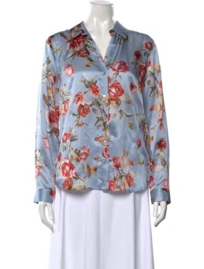 Pre-owned L'agence Silk Floral Print Blouse In Blue