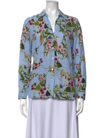 Pre-owned L'agence Silk Floral Print Blouse In Blue/green