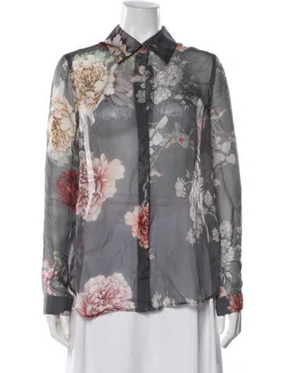 Pre-owned L'agence Silk Floral Print Blouse In Gray