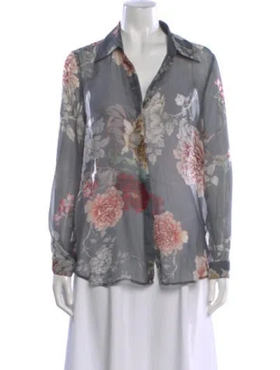 Pre-owned L'agence Silk Floral Print Blouse In Gray