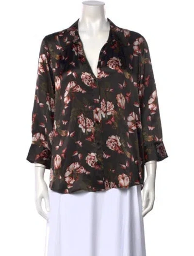 Pre-owned L'agence Silk Floral Print Blouse In Green