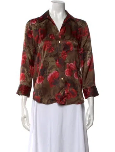 Pre-owned L'agence Silk Floral Print Blouse In Green