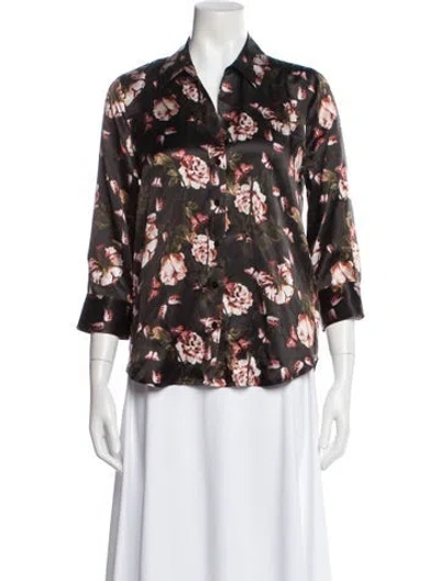 Pre-owned L'agence Silk Floral Print Blouse In Green