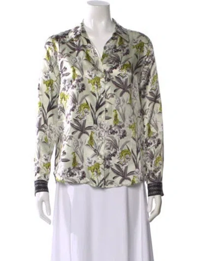 Pre-owned L'agence Silk Floral Print Blouse In Green