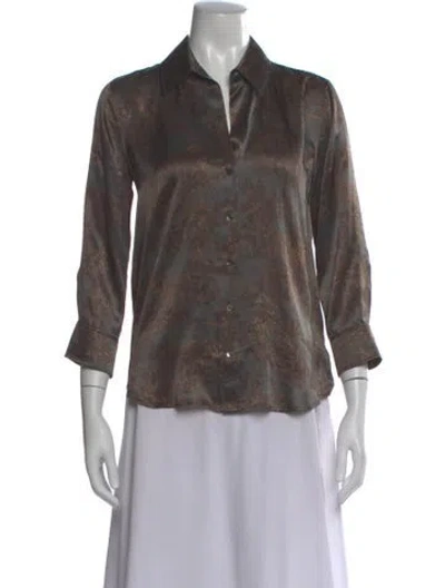 Pre-owned L'agence Silk Floral Print Blouse In Green