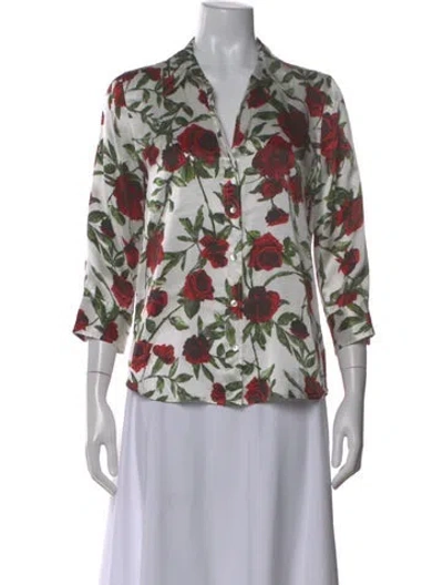 Pre-owned L'agence Silk Floral Print Blouse In Green
