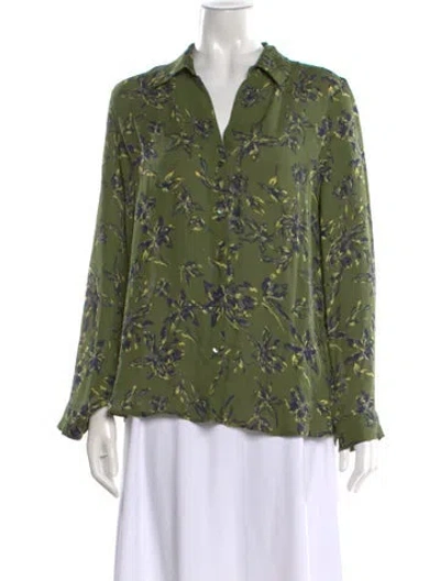 Pre-owned L'agence Silk Floral Print Blouse In Green