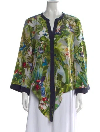Pre-owned L'agence Silk Floral Print Blouse In Green