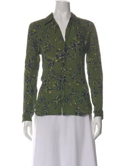 Pre-owned L'agence Silk Floral Print Blouse In Green