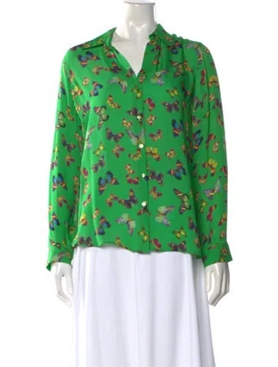 Pre-owned L'agence Silk Floral Print Blouse In Green