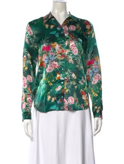 Pre-owned L'agence Silk Floral Print Blouse In Green