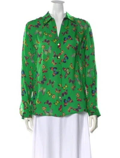 Pre-owned L'agence Silk Floral Print Blouse In Green
