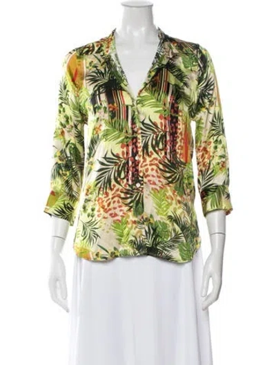 Pre-owned L'agence Silk Floral Print Blouse In Green