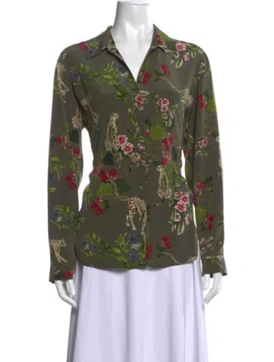 Pre-owned L'agence Silk Floral Print Blouse In Green
