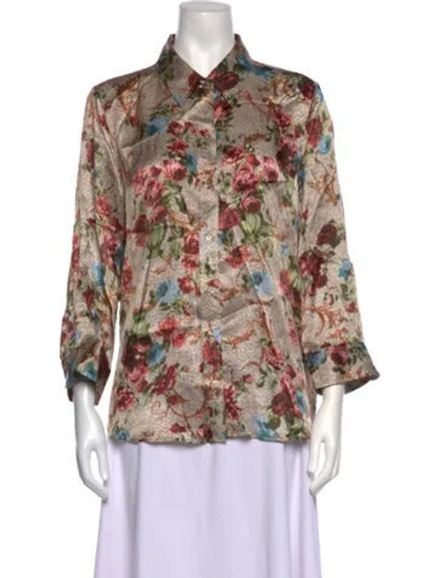 Pre-owned L'agence Silk Floral Print Blouse In Green