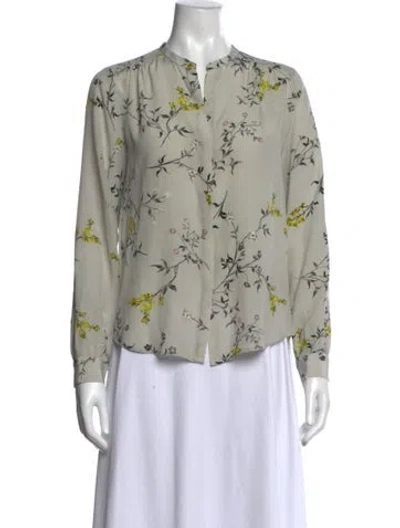 Pre-owned L'agence Silk Floral Print Blouse In Grey