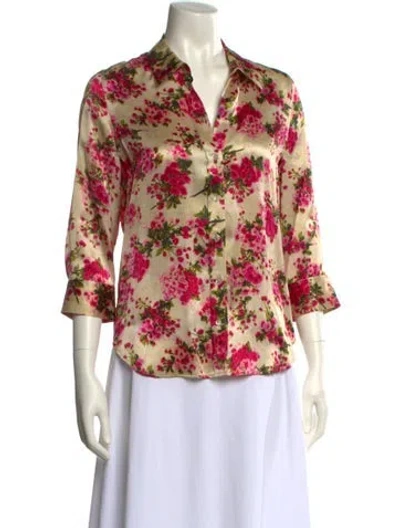 Pre-owned L'agence Silk Floral Print Blouse In Neutral