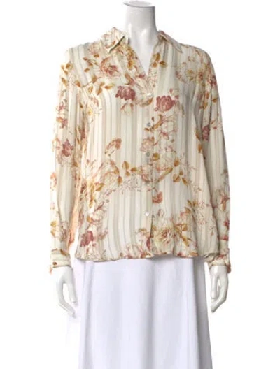 Pre-owned L'agence Silk Floral Print Blouse In Neutral