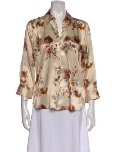 Pre-owned L'agence Silk Floral Print Blouse In Neutral