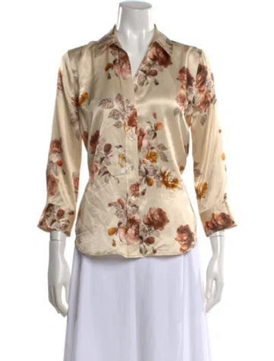 Pre-owned L'agence Silk Floral Print Blouse In Neutral