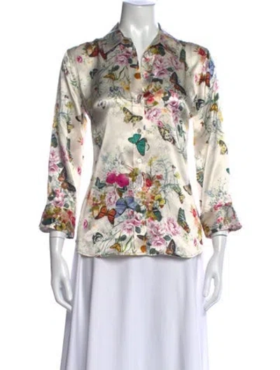 Pre-owned L'agence Silk Floral Print Blouse In Neutral