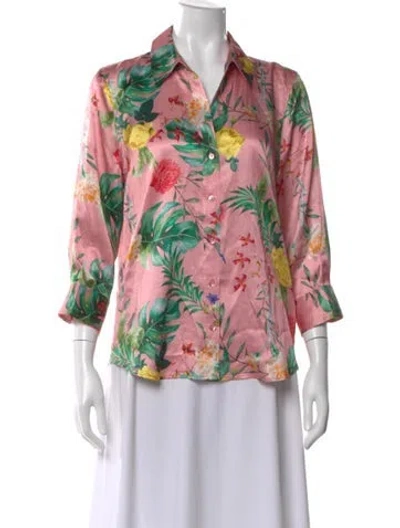Pre-owned L'agence Silk Floral Print Blouse In Pink
