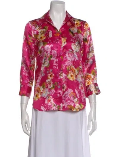 Pre-owned L'agence Silk Floral Print Blouse In Pink
