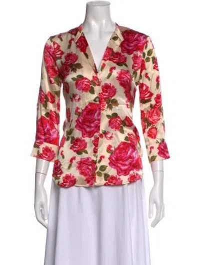 Pre-owned L'agence Silk Floral Print Blouse In Pink