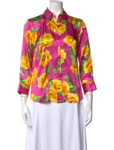 Pre-owned L'agence Silk Floral Print Blouse In Pink
