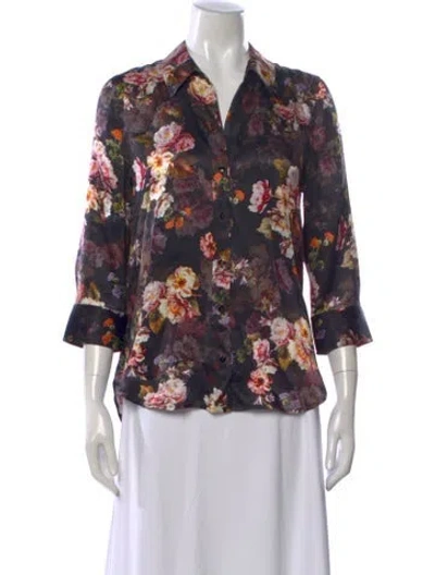 Pre-owned L'agence Silk Floral Print Blouse In Purple