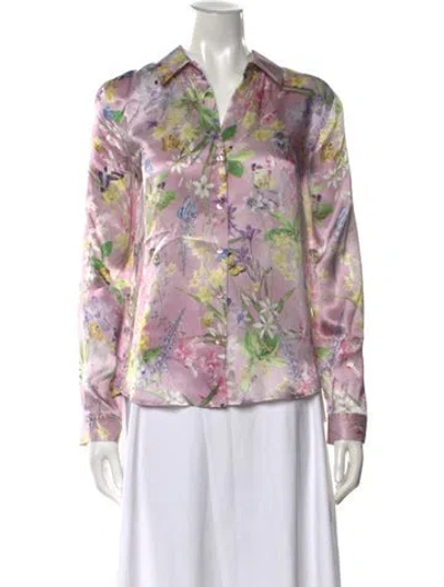 Pre-owned L'agence Silk Floral Print Blouse In Purple