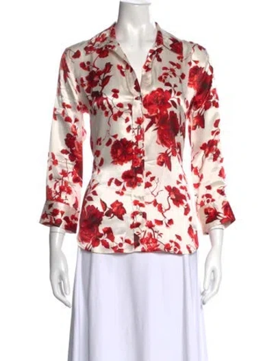 Pre-owned L'agence Silk Floral Print Blouse In Red
