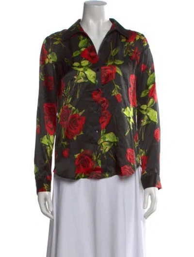Pre-owned L'agence Silk Floral Print Blouse W/ Tags In Black