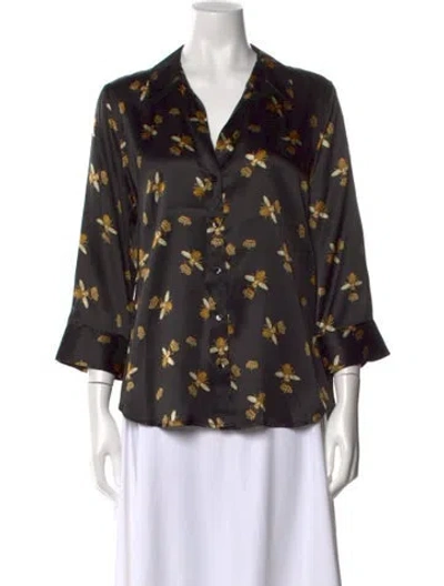 Pre-owned L'agence Silk Floral Print Blouse W/ Tags In Black