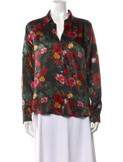 Pre-owned L'agence Silk Floral Print Blouse W/ Tags In Black