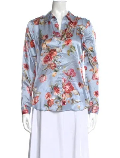 Pre-owned L'agence Silk Floral Print Blouse W/ Tags In Blue