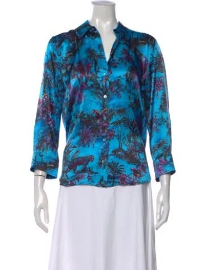 Pre-owned L'agence Silk Floral Print Blouse W/ Tags In Blue