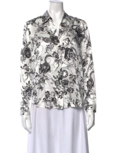 Pre-owned L'agence Silk Floral Print Blouse W/ Tags In Gray