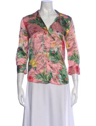 Pre-owned L'agence Silk Floral Print Blouse W/ Tags In Pink