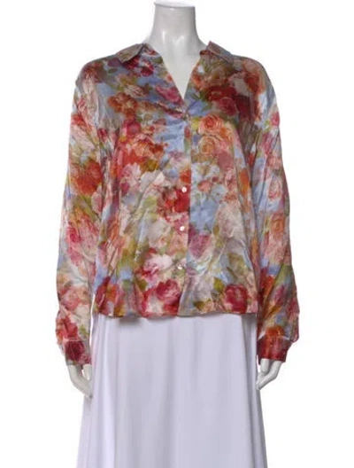 Pre-owned L'agence Silk Floral Print Blouse W/ Tags In Pink