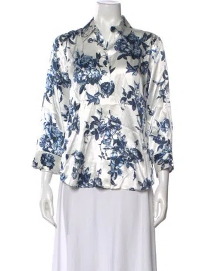 Pre-owned L'agence Silk Floral Print Blouse W/ Tags In White