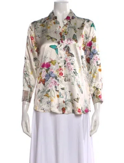 Pre-owned L'agence Silk Floral Print Blouse W/ Tags In White