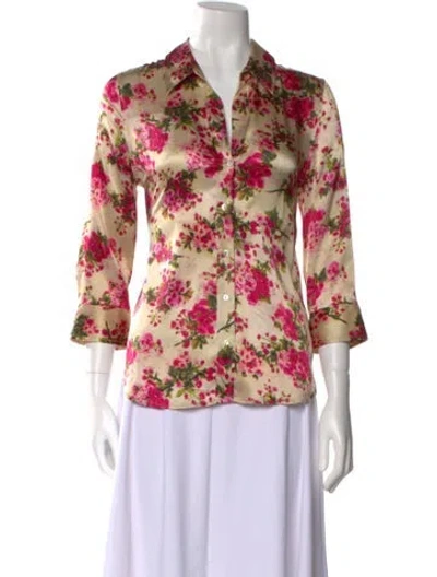 Pre-owned L'agence Silk Floral Print Blouse In White