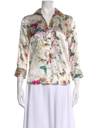Pre-owned L'agence Silk Floral Print Blouse In White