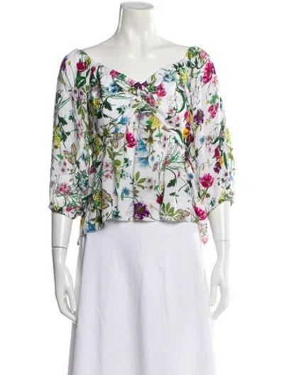 Pre-owned L'agence Silk Floral Print Blouse In White