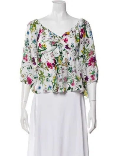 Pre-owned L'agence Silk Floral Print Blouse In White