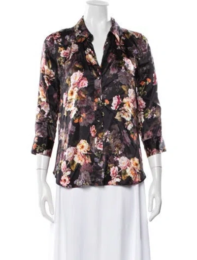 Pre-owned L'agence Silk Floral Print Blouse In White