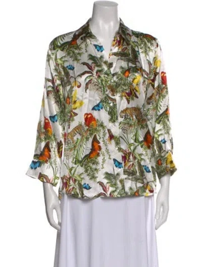 Pre-owned L'agence Silk Floral Print Blouse In White
