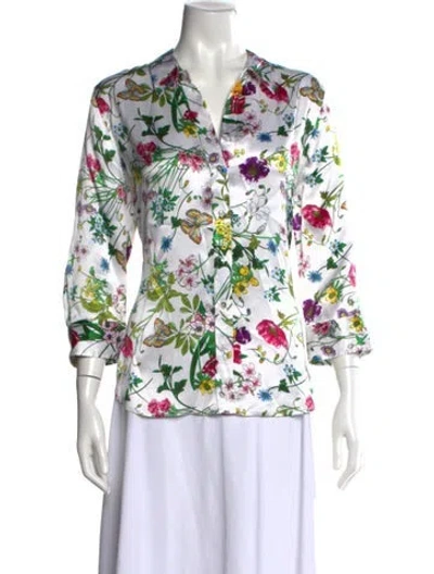 Pre-owned L'agence Silk Floral Print Blouse In White