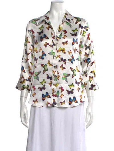 Pre-owned L'agence Silk Floral Print Blouse In White